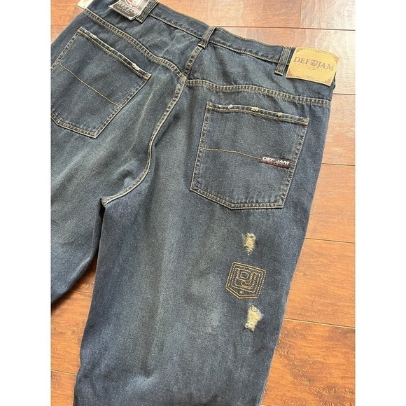 Vintage NWT Y2K Def Jam Baggei Straight Leg Distressed Embroidered Jean 40x34 - Picture 9 of 10